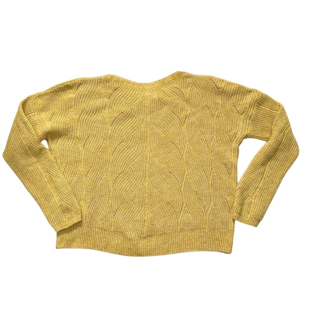 ANTHROPOLOGIE Women’s Open Weave Mustard Yellow Crew Neck Pullover Sweater XS - Picture 5 of 8